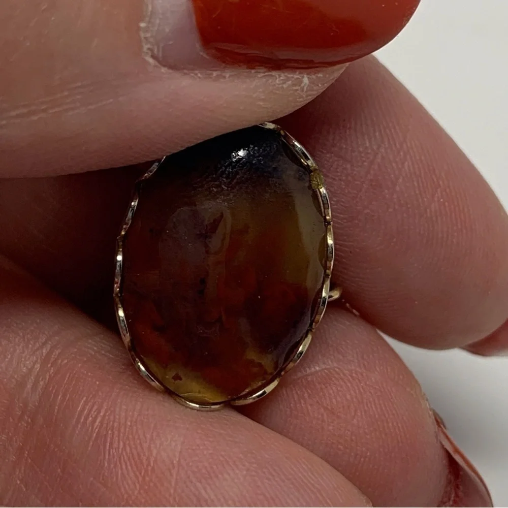 Vintage Amber Orange and Brown Colored Stone with Gold Toned Chain Tie Tack